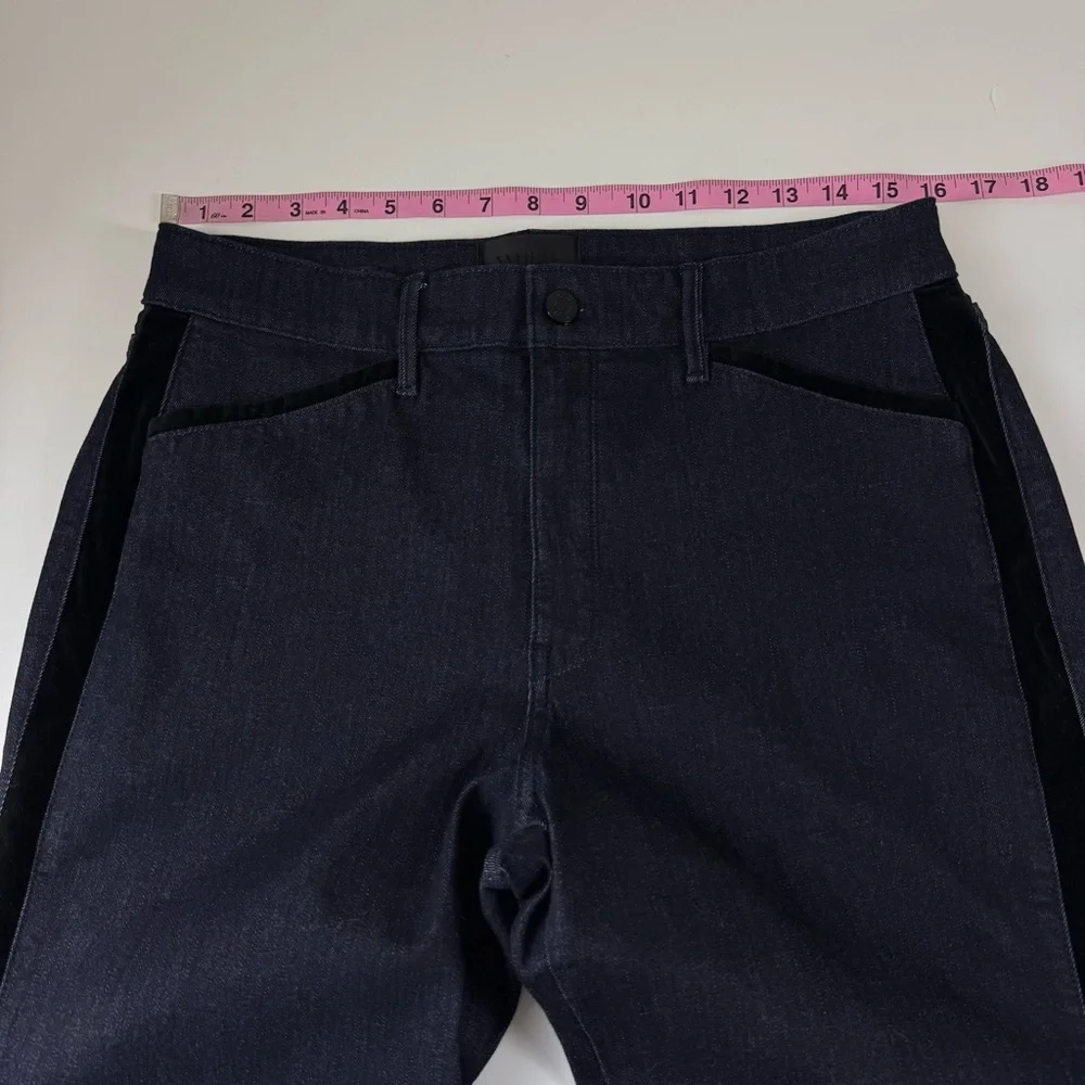 White House Black Market Wide Leg Jeans High Rise Trouser 12P Velvet Trim NWT